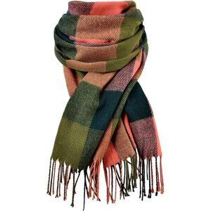 Women's Red Green Winter Cashmere Feel Plaid Scarf Pashmina Shawls And Wraps